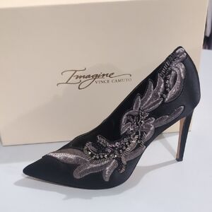 Vince Camuto Black and Silver Embellished Heels